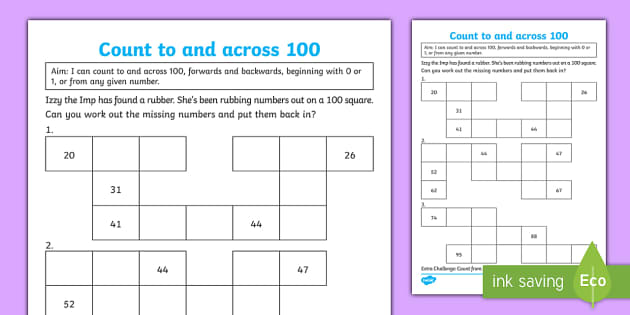 counting to 100 worksheets