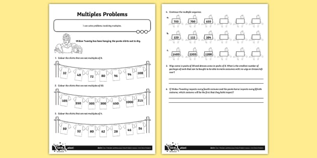 Finding multiples, 3 and 4 | 3rd grade, 4th grade Math Worksheet