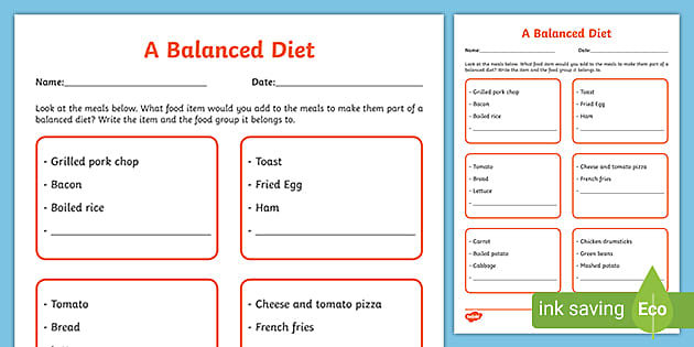 A healthy diet is a balancing act | 5th grade Science Worksheet