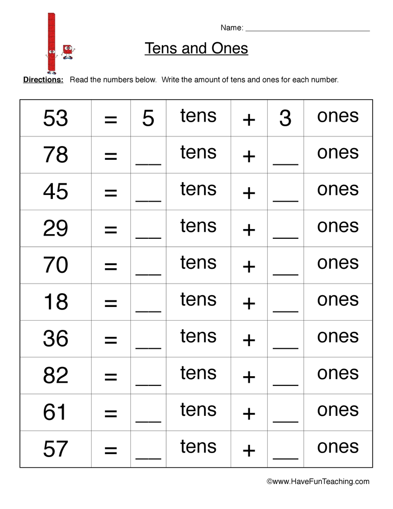 place value tens and ones worksheets