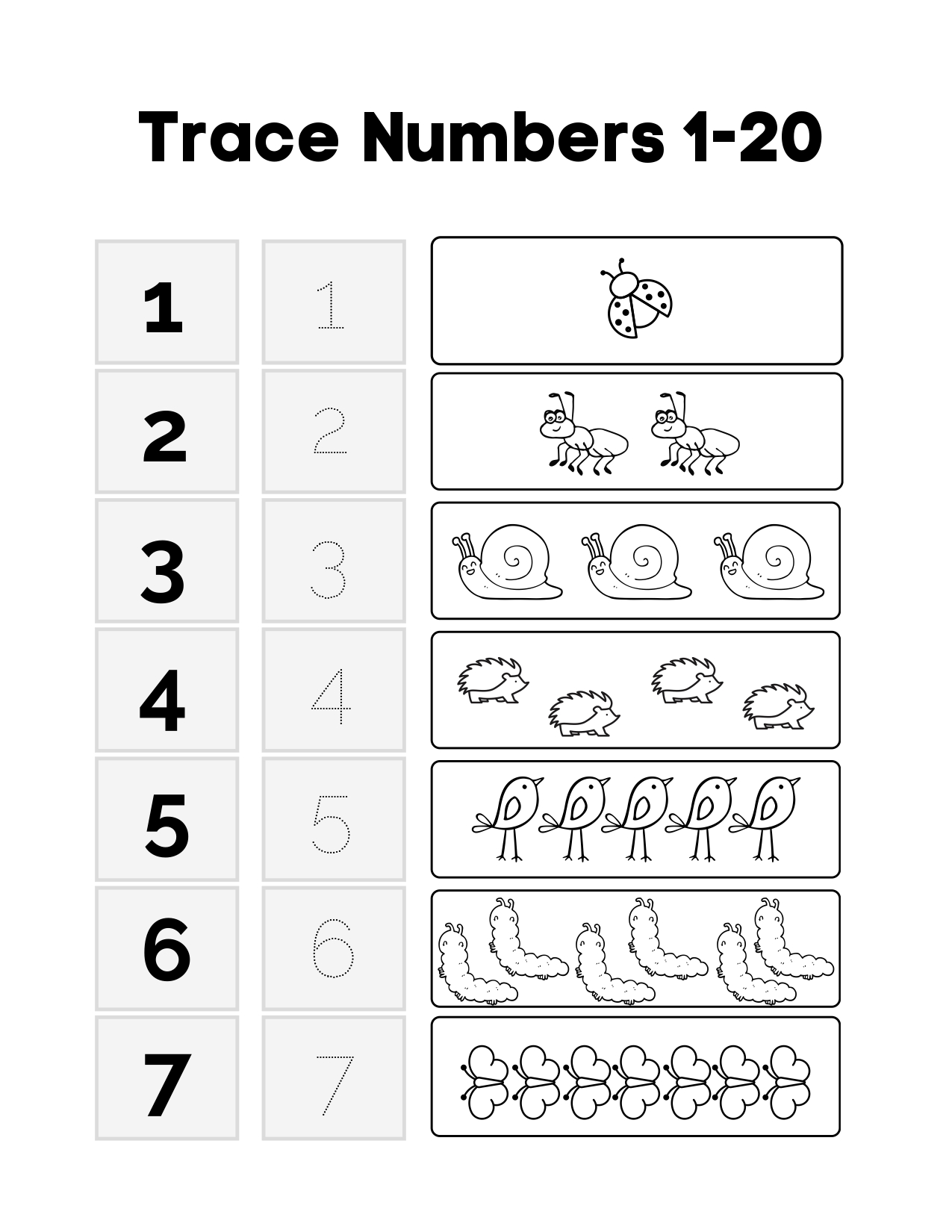 Free Tracing Numbers Worksheets 1-20 with Farm Animals | Mrs. Merry