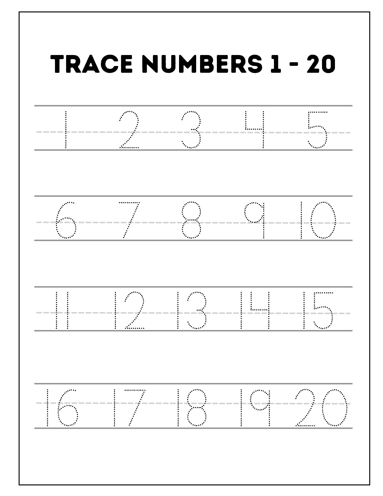 Trace the numbers 1 – 20. Worksheet