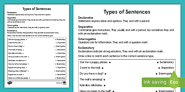 types of sentences worksheets