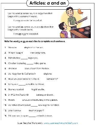 Articles Exercises, Free Printable Articles ESL Worksheets - Worksheets  Library