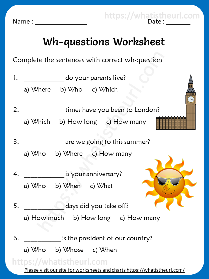 Summer Wh- Question Worksheets