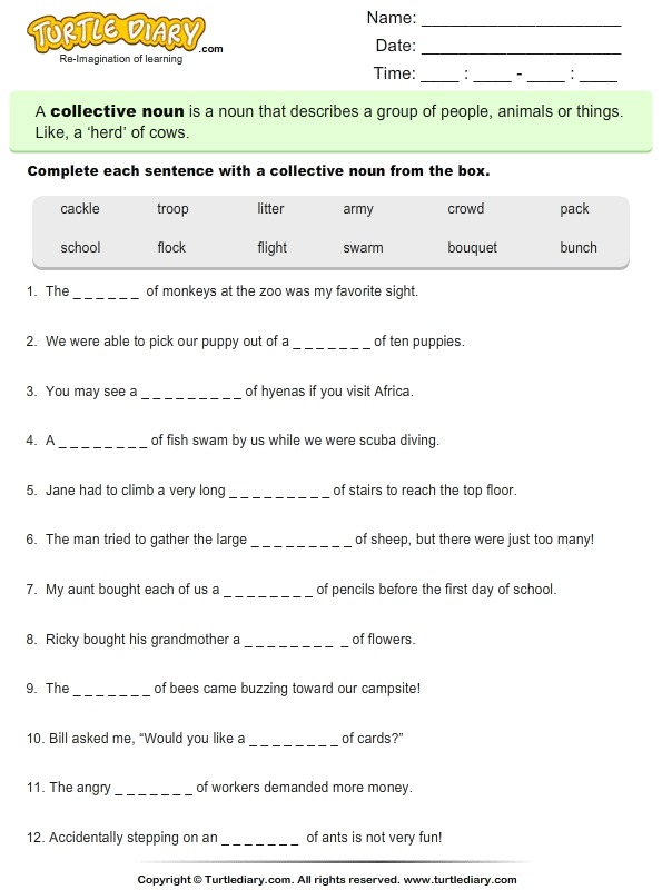 Collective Nouns Worksheets | Writing with Collective Nouns Worksheet