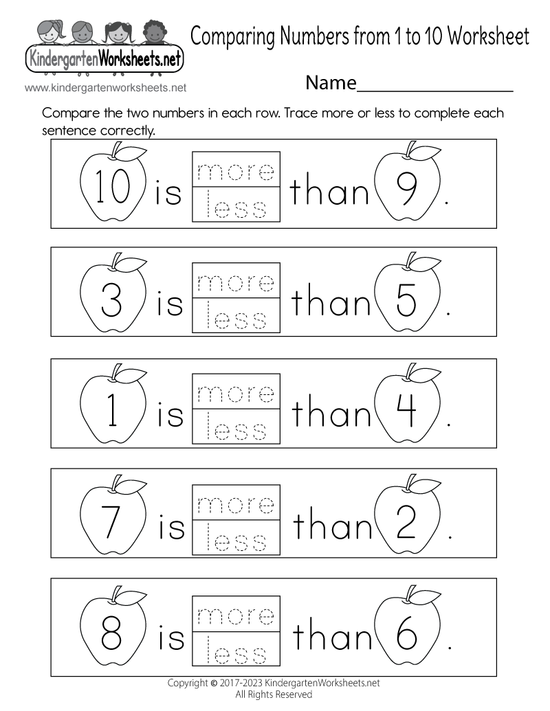 Comparing Numbers from 1 to 10 Worksheet - Free Printable, Digital ...