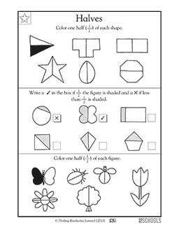 Halves | 1st grade Math Worksheet | GreatSchools