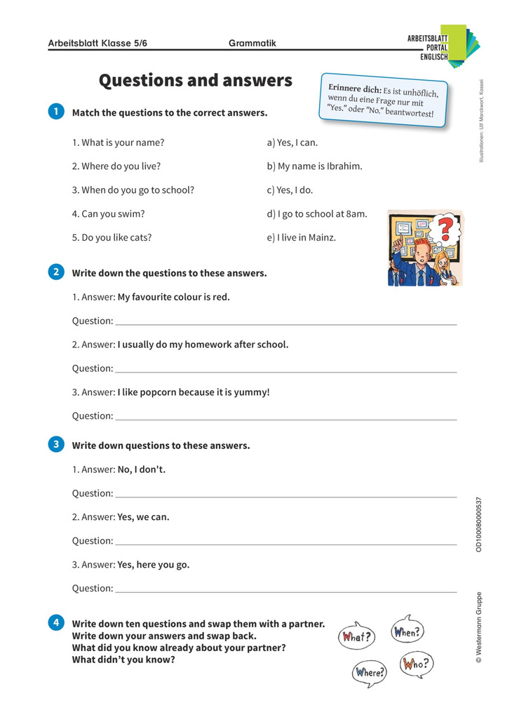 Questions and answers - Englisch-Arbeitsblatt zu Fragen und ...