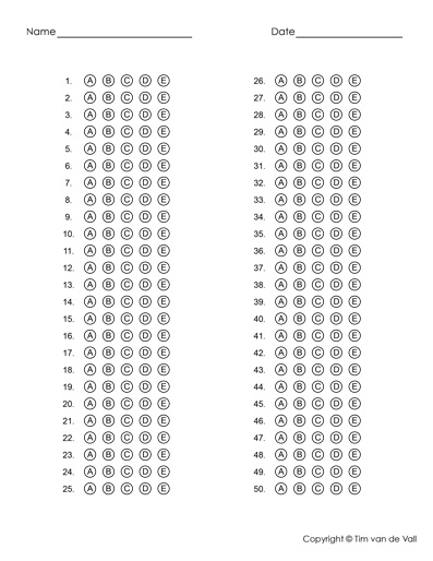 Answer Sheet Template 1 - Tims Printables