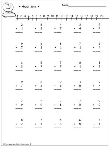 1 digit addition worksheet