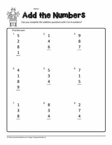 Adding 2 or More Numbers 14 Worksheets