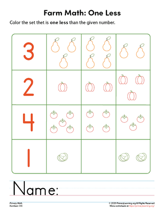 One Less Worksheet - Part 1  