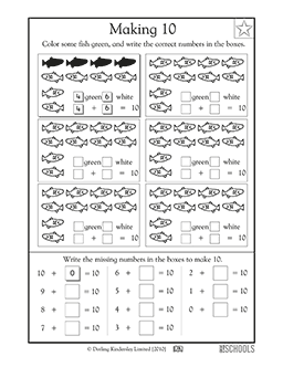 Fishing for 10 | 1st grade, Kindergarten Math Worksheet | GreatSchools