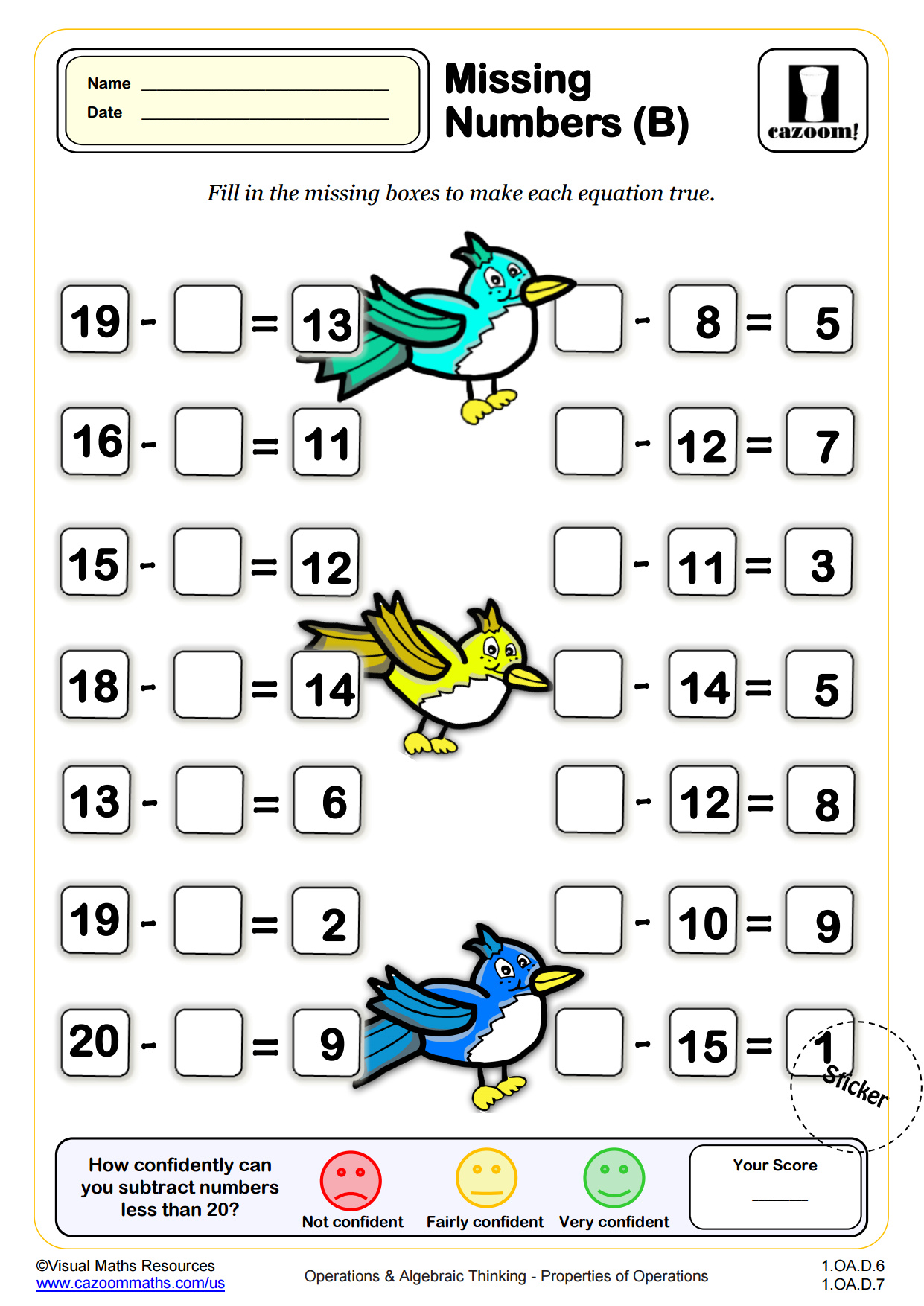 Misisng Gaps (B) (Without a Number Line) | PDF printable ...