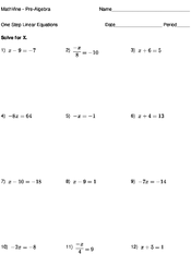 One Step Linear Equations - MathVine.com