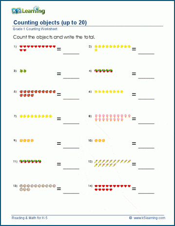 1 to 1 counting worksheet