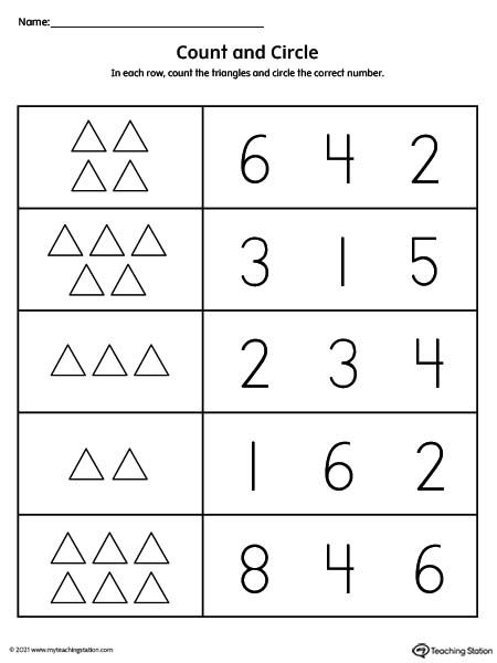 Counting Numbers 1-10 Worksheet: Triangles | MyTeachingStation.com