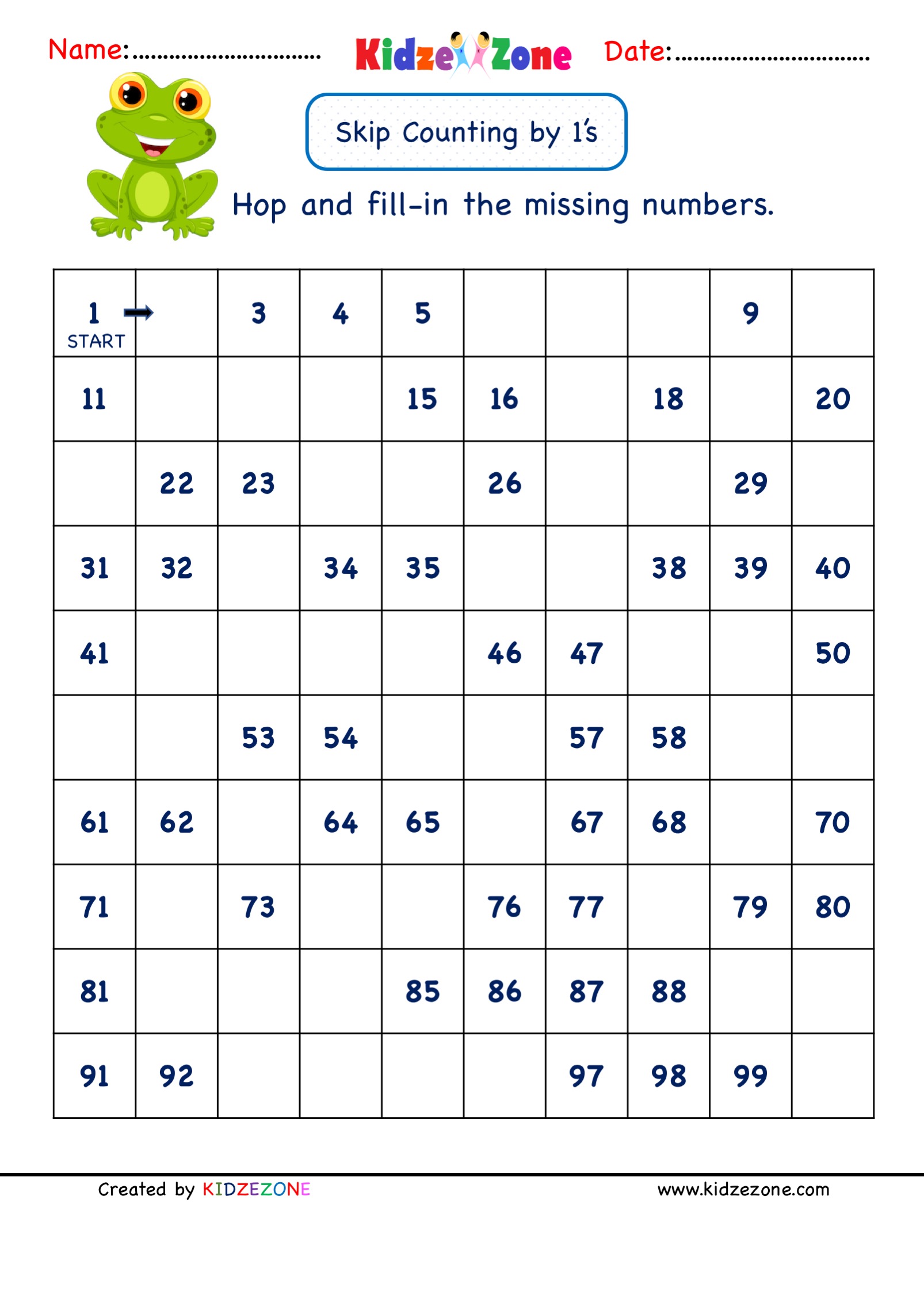Grade 1 Math Number worksheets - Skip Counting by 1