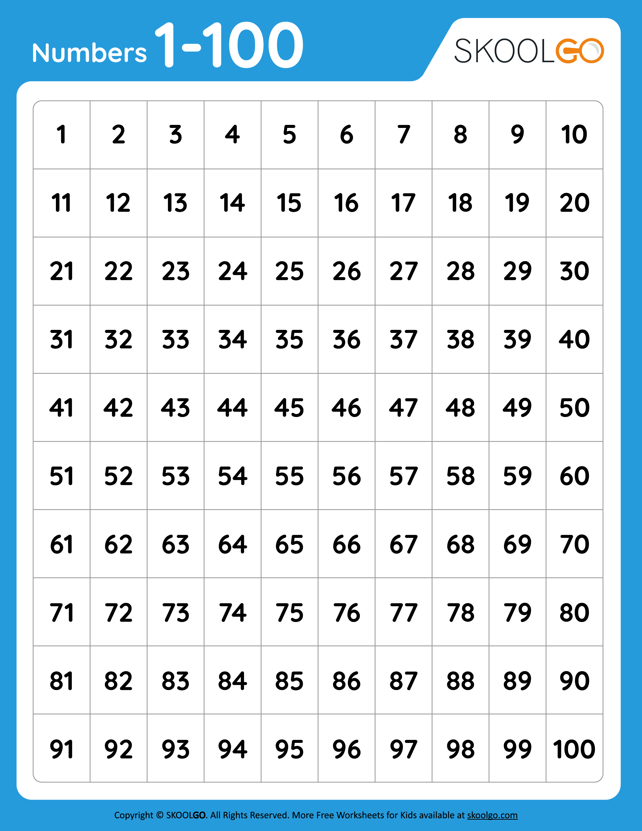 1 to 100 worksheet