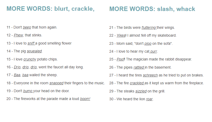 10 examples of onomatopoeia sentences