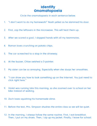 10 examples of onomatopoeia sentences