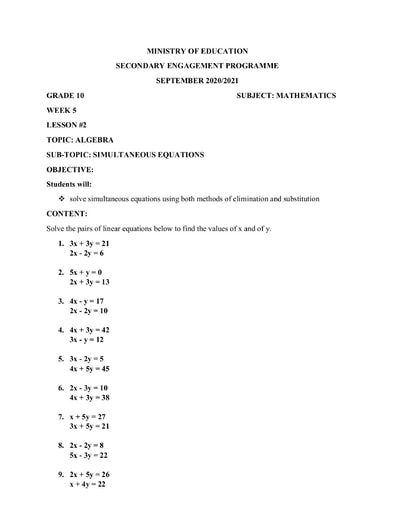 Grade 10 - Worksheets - Mathematics
