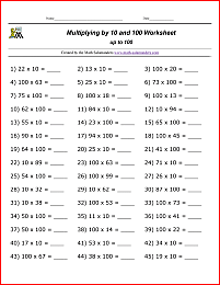 Multiplying by 10 and 100 Worksheets