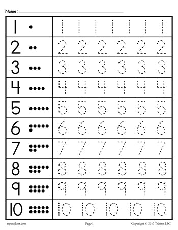 10 number tracing worksheet preschool