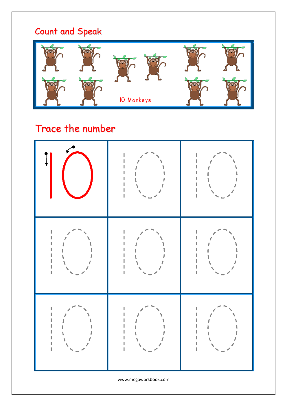 10 number tracing worksheet preschool