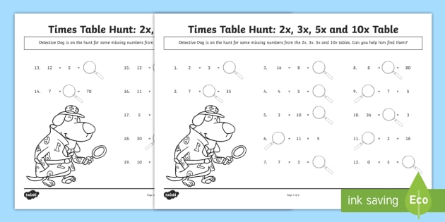 10 times table worksheet