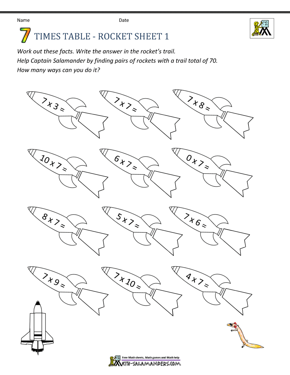 10 times table worksheet
