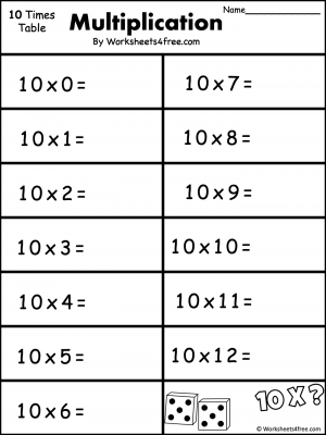 Times Table - 10 Times Table - Worksheets4Free - Free Worksheets