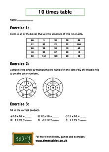 Free 10 times table worksheets at Timestables.co.uk
