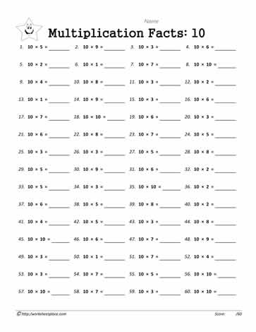 10 Times Tables Worksheets