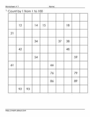 100s Chart Worksheets to Teach Counting