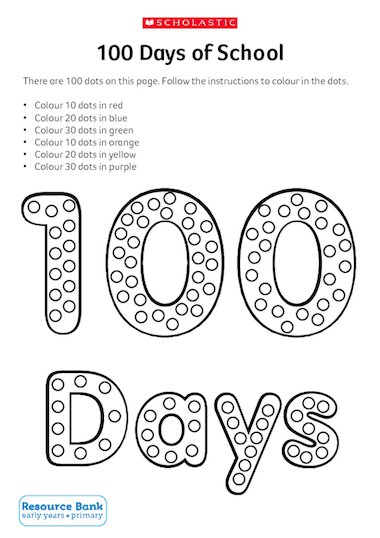 100 day of school worksheet