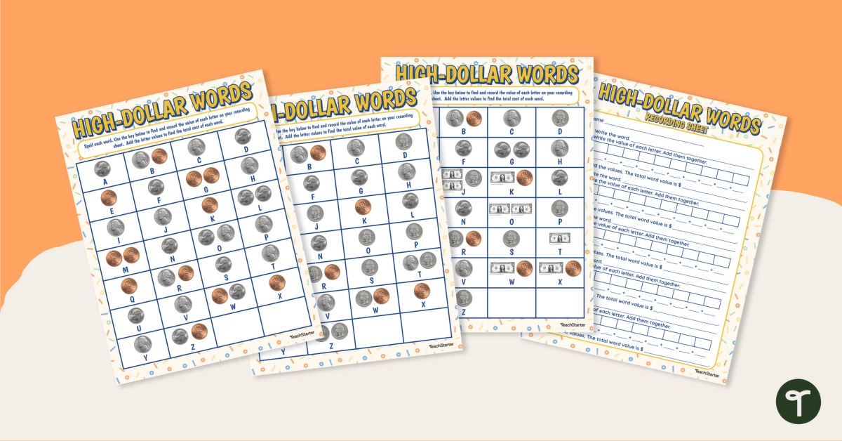 High Dollar Words Worksheet-Spelling Center | Teach Starter