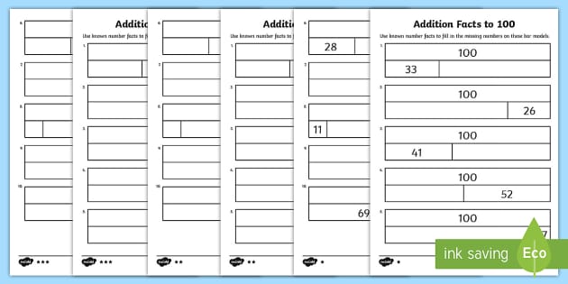 Addition Facts to 100 Worksheet / Worksheets (teacher made)