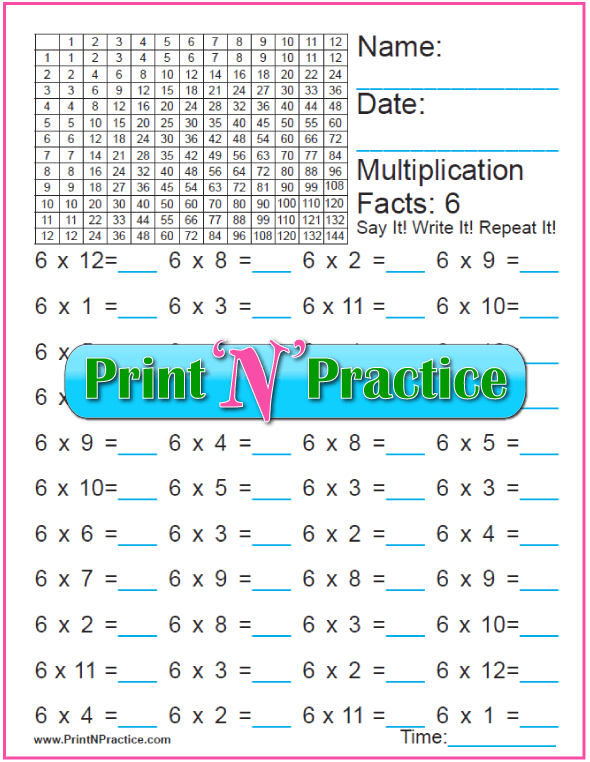 100 multiplication facts worksheet printable