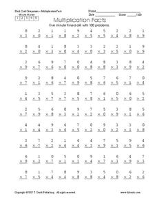100 multiplication facts worksheet printable