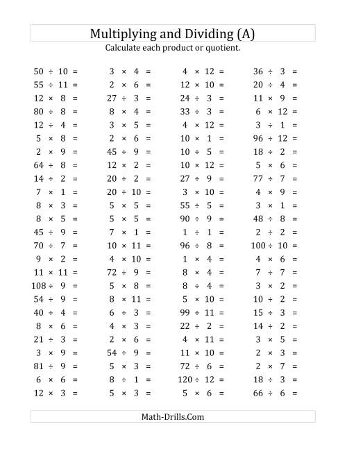 100 multiplication problems worksheet