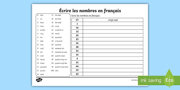 French Numbers Worksheet | Elementary | Twinkl Canada