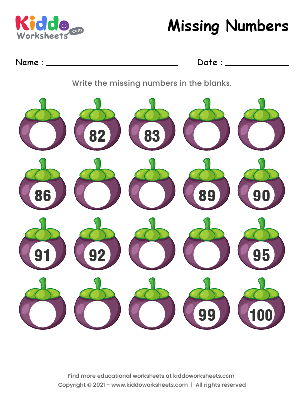 Free Printable Eggplant Missing Numbers 81-100 Worksheet ...