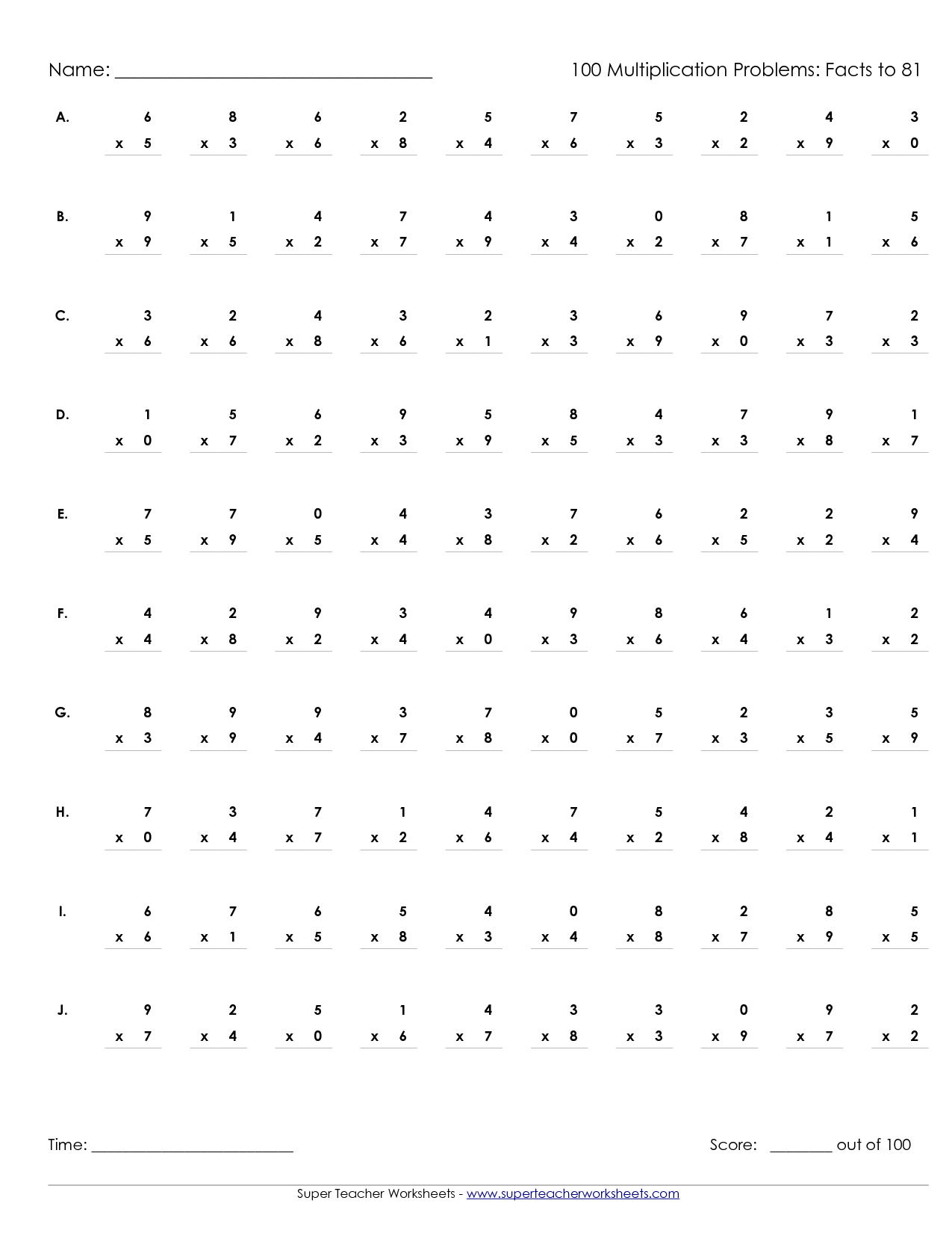 Printable Multiplication Worksheets | Multiplication Timed ...