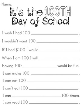 100th Day of School Worksheet