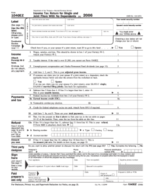 2006 Form IRS 1040-EZ Fill Online, Printable, Fillable, Blank ...