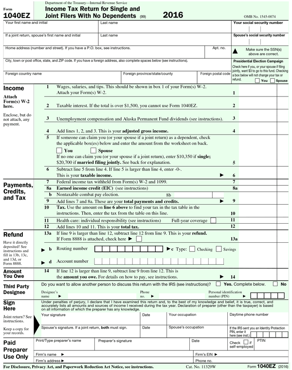 1040ez worksheet