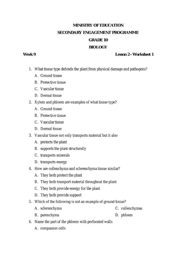 10th grade biology worksheet