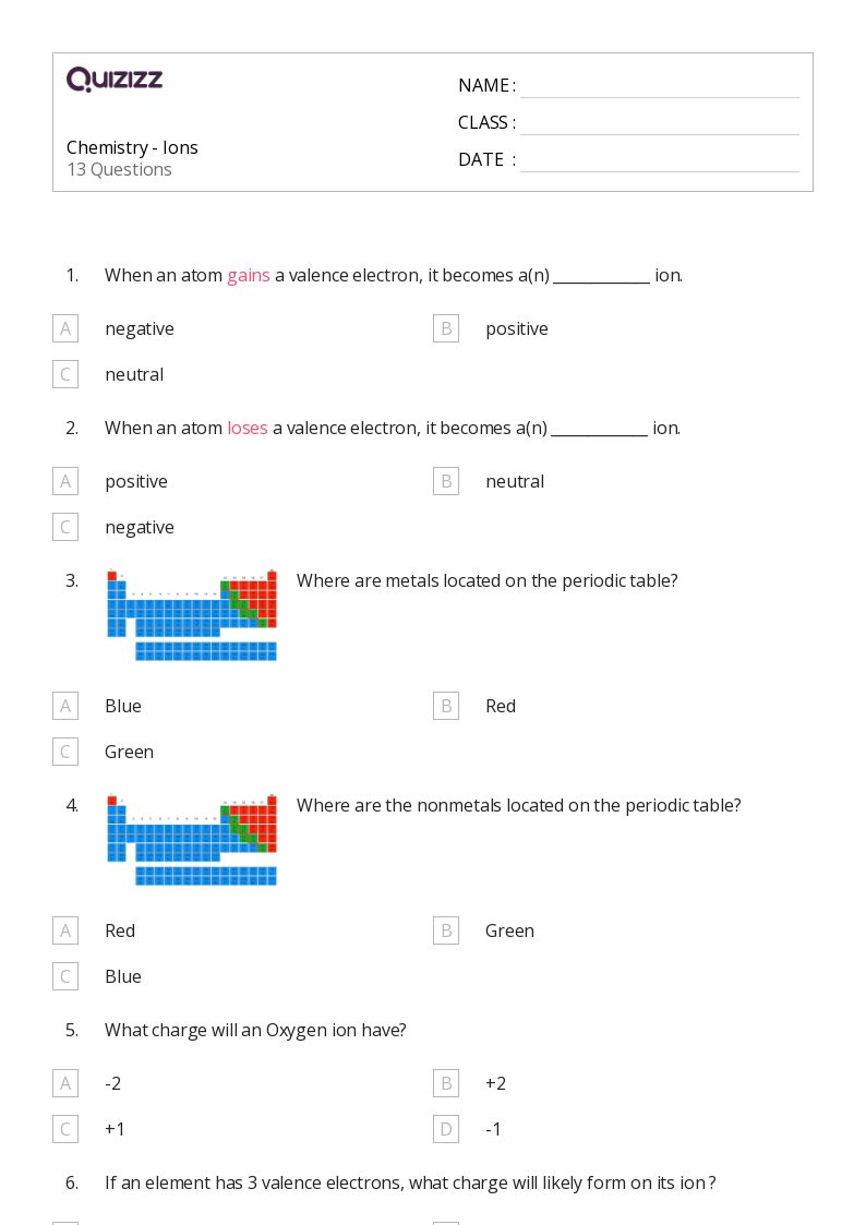 50+ Chemistry worksheets for 10th Grade on Quizizz | Free &  Printable